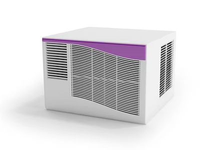 White And Purple Cubic Air Cooler Fan With Grilles And Top Decorative Strip 3d model
