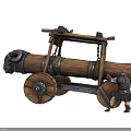 Medieval Battering Ram Weapon With Wooden Structure Metal Reinforcements And Wheels