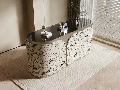 Elegant Interior With Black And White Patterned Island Cabinet Black Countertop And Decorative Items 3d model