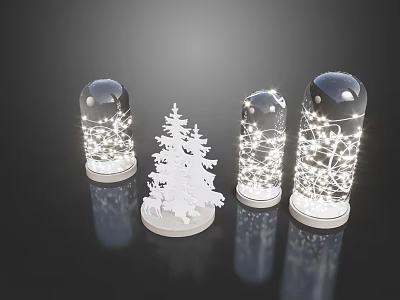 Transparent Table Lamps With String Lights And White Christmas Tree Decoration For Festive Home Decor 3d model