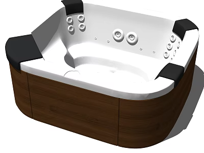 Luxury Modern Whirlpool Bathtub With White Interior Wooden Base And Black Cushions 3d model