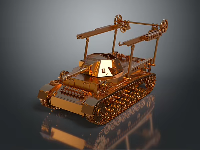 Golden Tank Model With Metallic Texture Shiny Surface Detailed Tracks And Turret 3d model