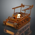 Golden Tank Model With Metallic Texture Shiny Surface Detailed Tracks And Turret