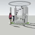 Modern Circular Display Structure With White Pillars Green Base And People Visiting 3d model