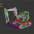 Crawler Excavator With White And Red Body Cab Arm Bucket And Tracks