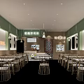 Elegant Modern Restaurant Interior Featuring Metal Dining Chairs Pendant Lights And Stylish Decorative Walls