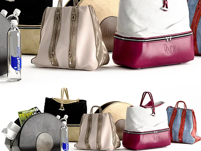 Stylish Assorted Bags With Tote Backpack Styles Canvas Leather And Zipper Handles 3d model