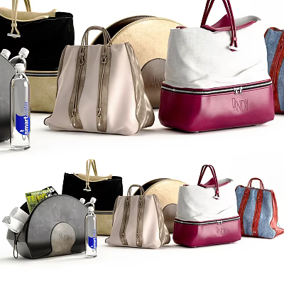 Stylish Assorted Bags With Tote Backpack Styles Canvas Leather And Zipper Handles 3d model