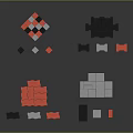 Colorful Puzzle Pieces In Red Gray Black Scattered On Gray Background With Various Shapes