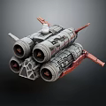 Scifi Spaceship 3D Model With Multiple Engines And Gray Red Mechanical Structure 3d model