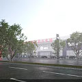 Aerial Planning of Commercial Building Complex With Solar Panel Roofs Parking Areas and Landscaping