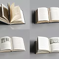 Open Books With Illustrations Stacked Hardcover Volumes And Inner Pages On Gray Background