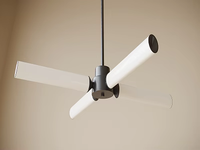 Modern Chandelier Design With White Elongated Tubes And Black Connector Hanging From Ceiling 3d model