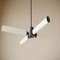 Modern Chandelier Design With White Elongated Tubes And Black Connector Hanging From Ceiling