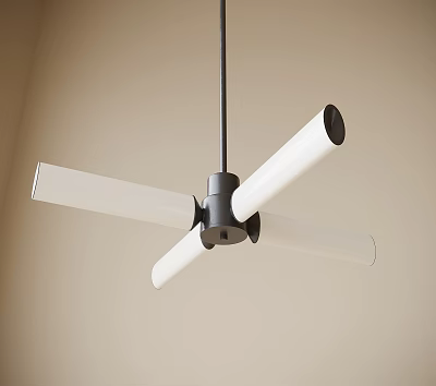 Modern Chandelier Design With White Elongated Tubes And Black Connector Hanging From Ceiling 3d model