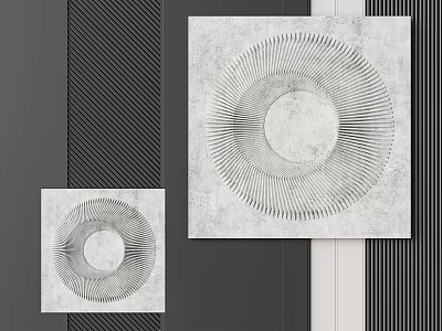 Modern Minimalist Wall Decor With Circular Line Patterns On Striped Background 3d model