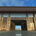 Modern Entrance Gate With Stone Facade Glass Doors And Outdoor Lighting