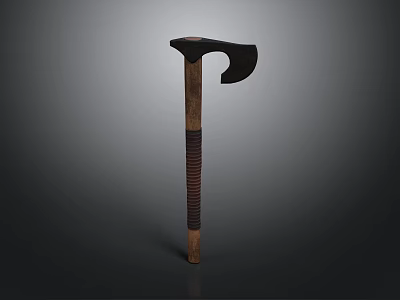Classic Axe Weapon Featuring Wooden Handle And Metal Head With Textured Grip 3d model