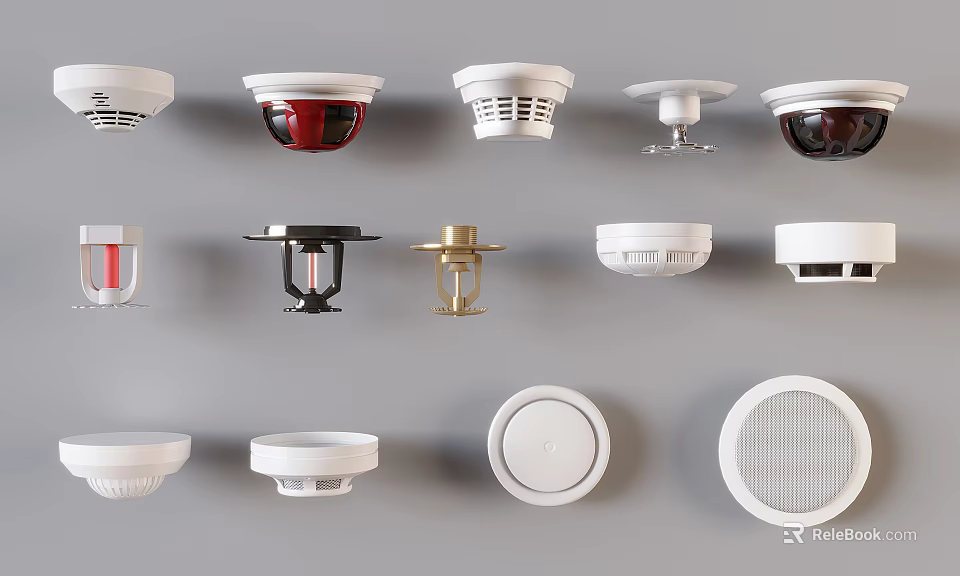 Diverse Fire Safety Equipment Collection With Smoke Detectors And Fire Alarm Devices 3d model 