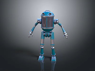 Blue Metallic Robot With Humanoid Design Shiny Surface And Mechanical Features 3d model