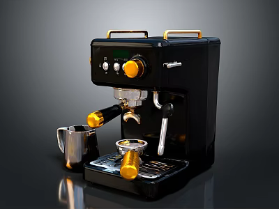 Modern Black Electric Coffee Machine With Yellow Knobs Handles Metal And Small Cups 3d model