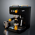 Modern Black Electric Coffee Machine With Yellow Knobs Handles Metal And Small Cups 3d model