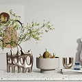 Modern Tabletop Decorative Ornament Set Featuring Metallic Vase Ceramic Bowl Pears And Bear Figurine