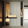 Modern Shoe Cabinet With Wooden Panel Storage Design And Decorative Vase