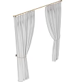 Elegant Gray Kitchen Curtains Hanging On Golden Rod With Tied Design