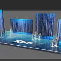 Modern Tech Inspired Scene With Blue Water Curtains And Transparent Display Stands