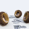 Nest Shaped Outdoor Chairs With Woven Branches On Natural Stone Ground