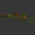 Red Circular Flanges Equipment With Various Sizes Arranged On Dark Background