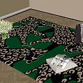 Square Rug With Green Black Leopard Print Pattern For Modern Living Space 3d model