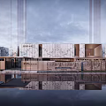 Modern Sales Office Building With Marble Facade And Water Reflection Design