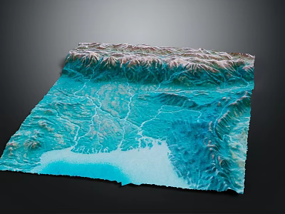 Detailed 3D Topographic Model With Mountain Ranges Winding Rivers And Large Lake 3d model