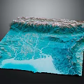 Detailed 3D Topographic Model With Mountain Ranges Winding Rivers And Large Lake