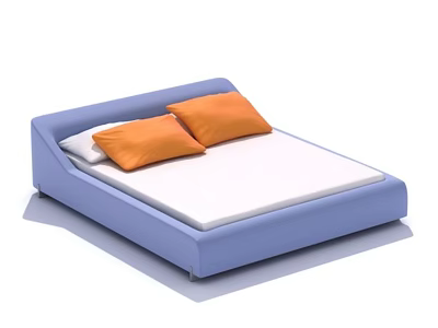 Modern Blue Frame Double Bed With White Mattress And Orange Pillows 3d model