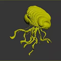 Colorful Jellyfish With Turquoise Purple Yellow Body And Green Yellow Flowing Tentacles