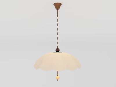 Elegant Pendant Light With White Petal Shaped Fabric Lampshade And Brown Chain 3d model