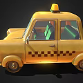 Yellow Classic Taxi Car With TAXI Sign And Checker Pattern Design
