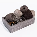 Wooden Box With Colorful Thread Spools Scissors And Sewing Supplies