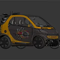 Small Yellow And Gray Car With Checkerboard Pattern And Racing Inspired Graphics 3d model