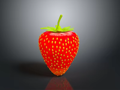 Vibrant Red Fresh Strawberry With Green Leaves And Yellow Seeds On Black Surface 3d model