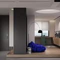 Fun Entertainment Room With Blackboard Wall Hand Drawn Doodles Blue Knit Sofa And Display Cabinet