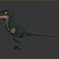 Teal Dinosaur 3D Model With Light Colored Belly Yellow Eyes Open Mouth And Sharp Teeth