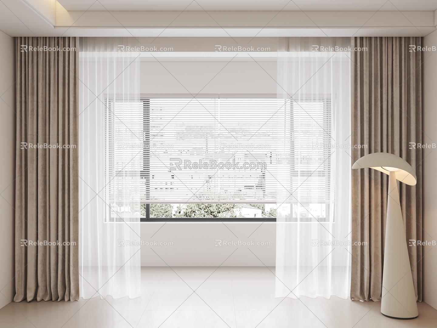 Curtain Cream Wind Curtain Silent Wind Curtain Living Room Curtain Bedroom Curtain Floor Lamp Cloth Curtain Gauze Curtain 3d model