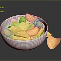 Golden Crunchy Potato Chips In White Bowl With Scattered Pieces On Dark Surface