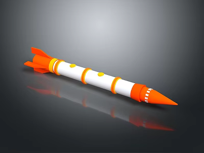 Orange and White Rocket Weapon with Fins and Detailed Yellow Markers Design 3d model