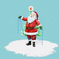 Christmas Decorative Ornament Set with Santa Figure Blue Bead Chain Star Top Decoration Snowy Base