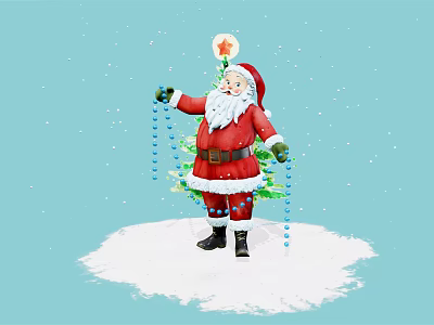 Christmas Decorative Ornament Set with Santa Figure Blue Bead Chain Star Top Decoration Snowy Base 3d model